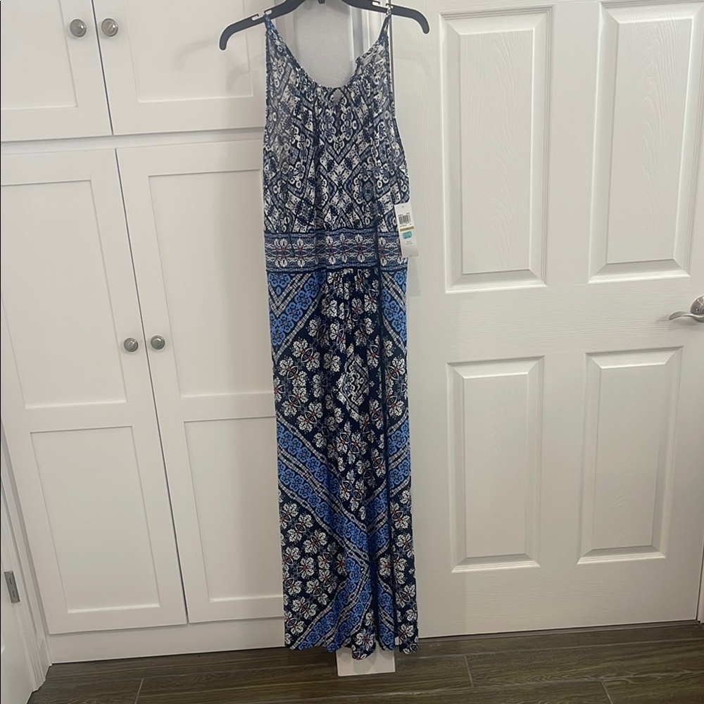 London Style Blue and White Maxi Dress